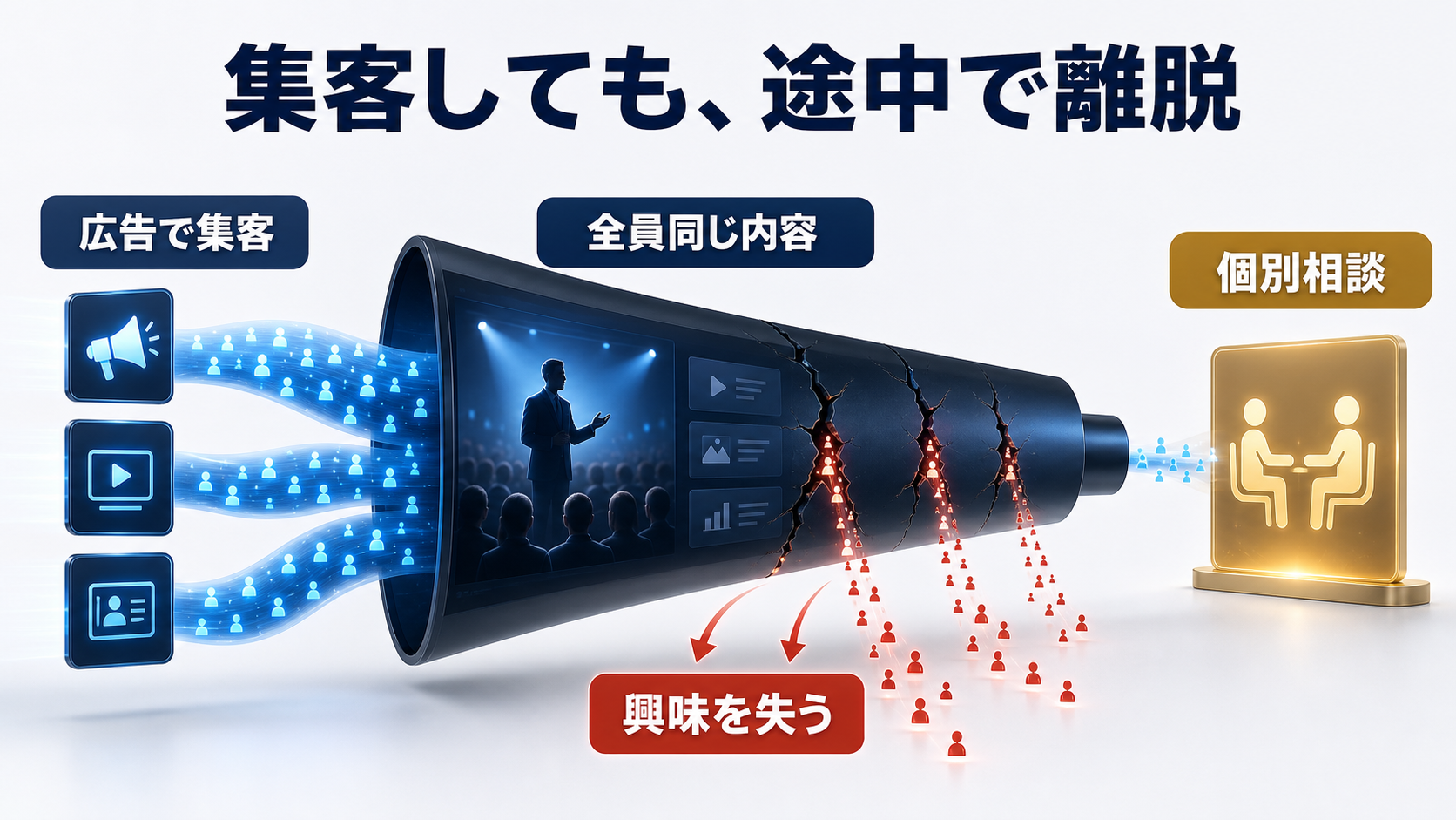 見込み客が途中離脱する一斉放送型ウェビナー