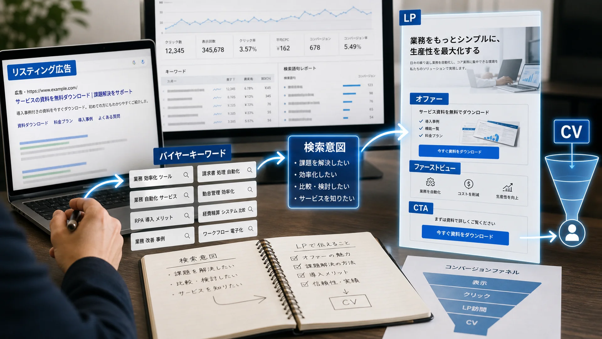 リスティング広告の検索語句とLPオファーを一致させる分析資料