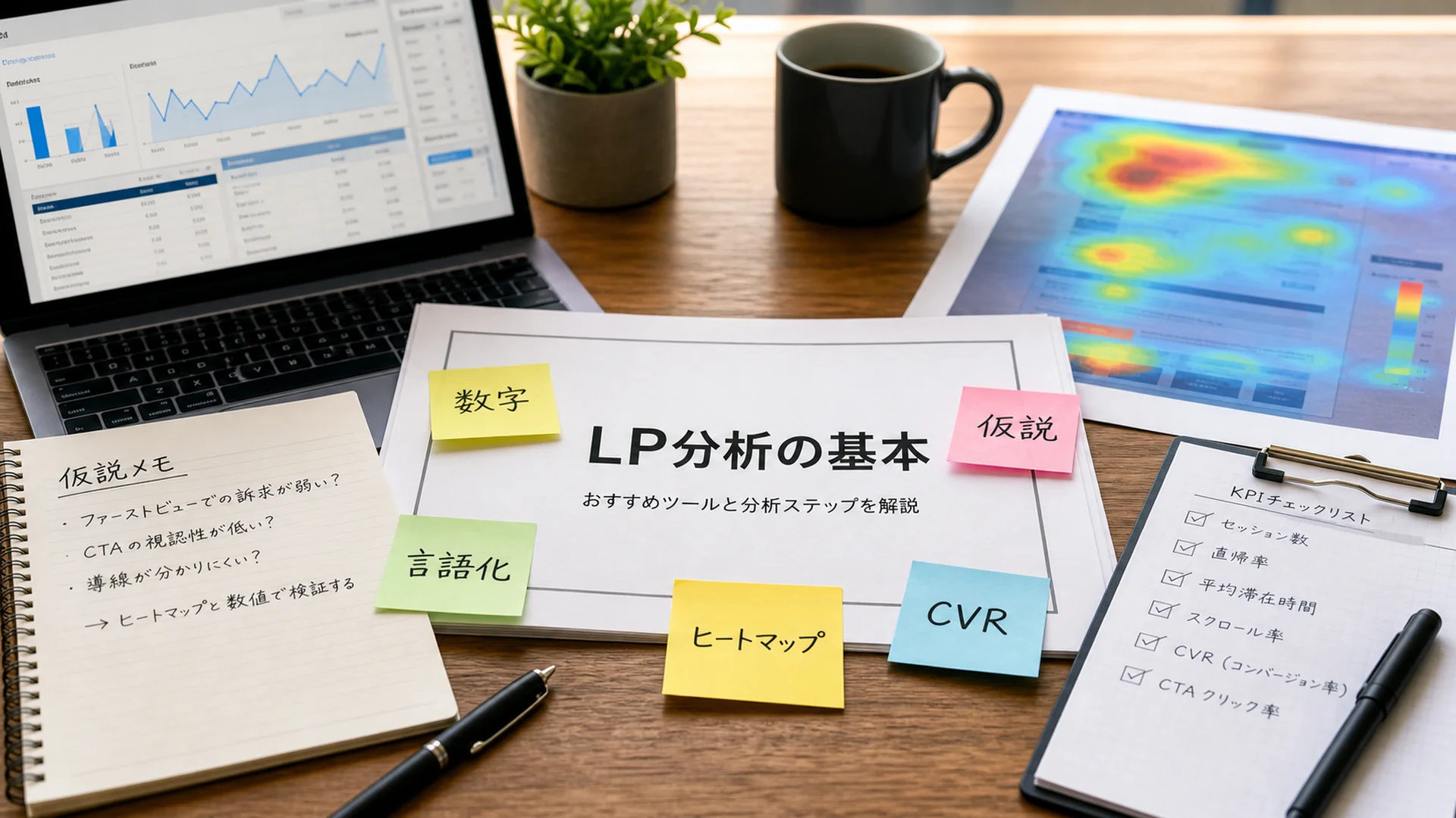 LP分析の基本としてGA4、ヒートマップ、CVR、仮説を整理した資料