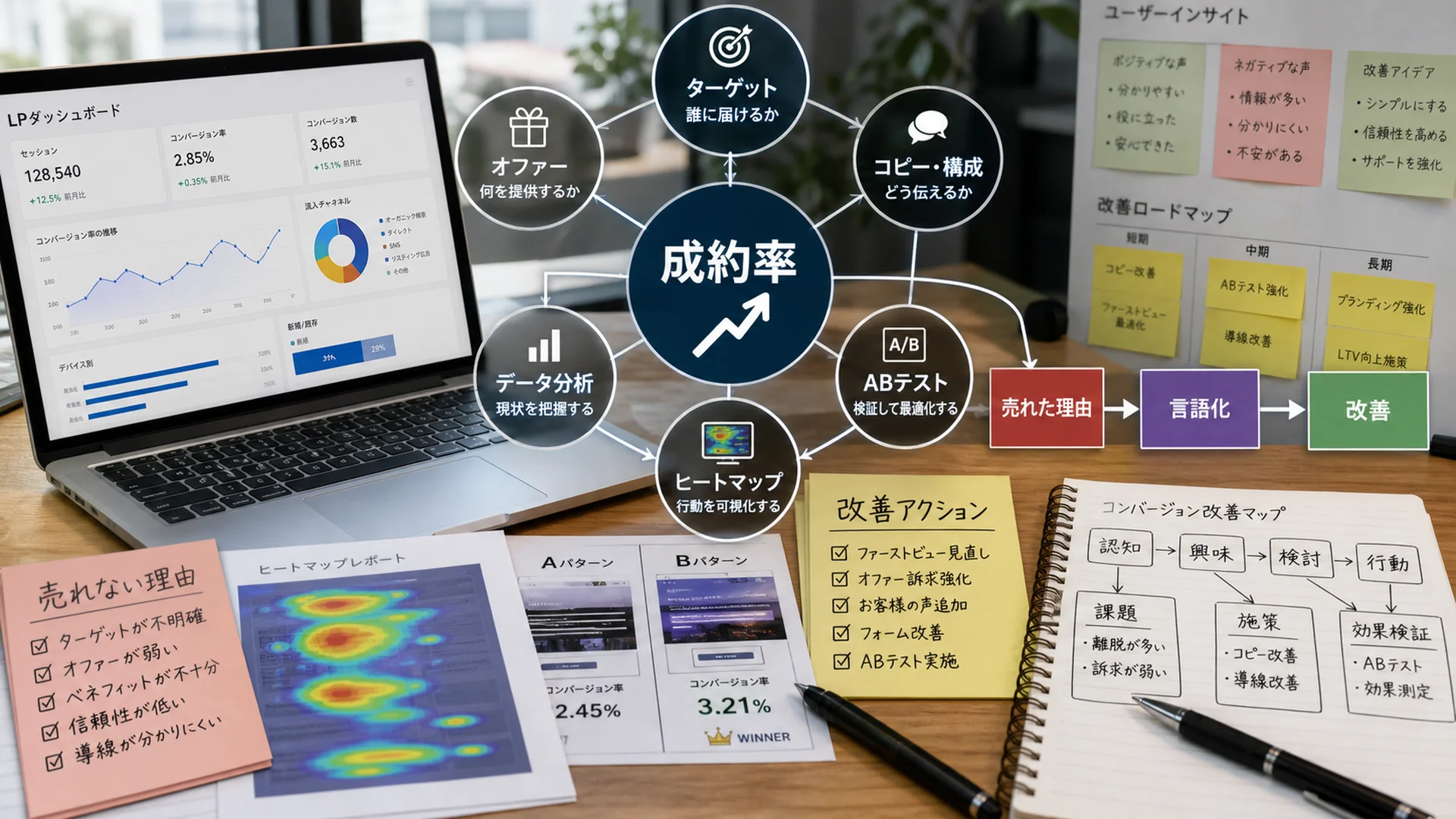 LP成約率を上げるために売れた理由と売れない理由を分析する改善マップ