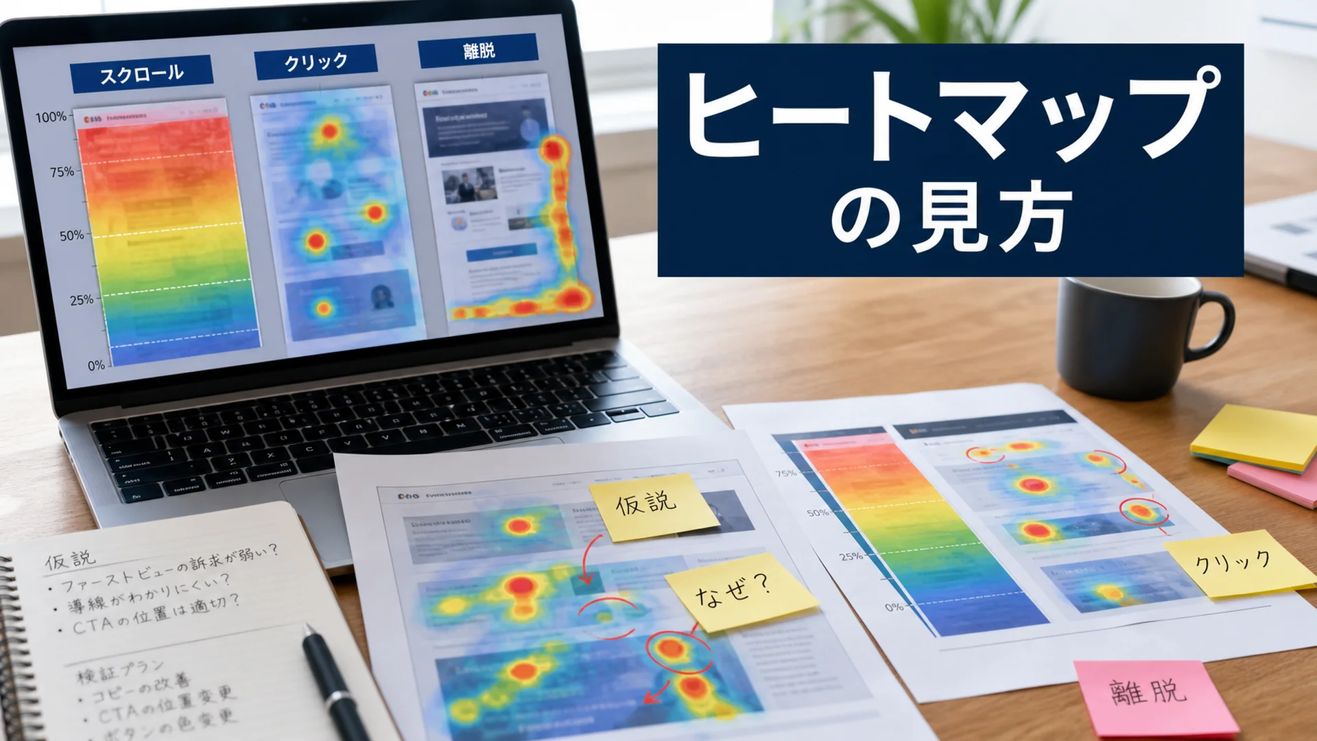 LPヒートマップのクリック、スクロール、離脱ポイントを読み解く分析資料