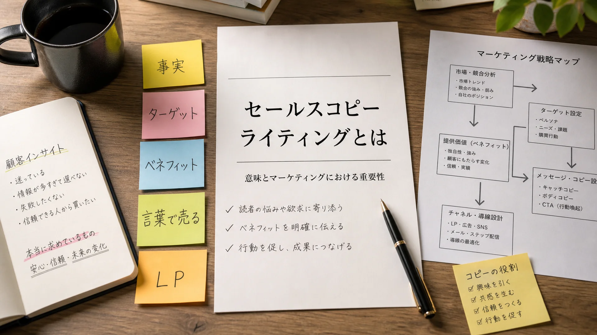 セールスコピーライティングの意味とターゲット・事実・ベネフィットを整理した資料